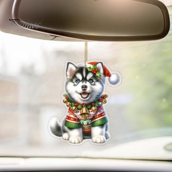 Подвеска для автомобиля в виде собаки из акрила, 8 см, легко подвешиваемая веревка, двухсторонняя 2D цифровая визуализация, подвесное украшение для реалистичного просмотра, автомобильная рождественская елка