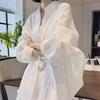 Women's French-Style White Linen-Cotton Long-Sleeve Shirt Jacket - Lightweight Summer Cardigan for Spring & Autumn