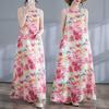 Новое бохо длинное платье лето новый стиль добавить жир для увеличения без рукавов с круглым вырезом принт платье