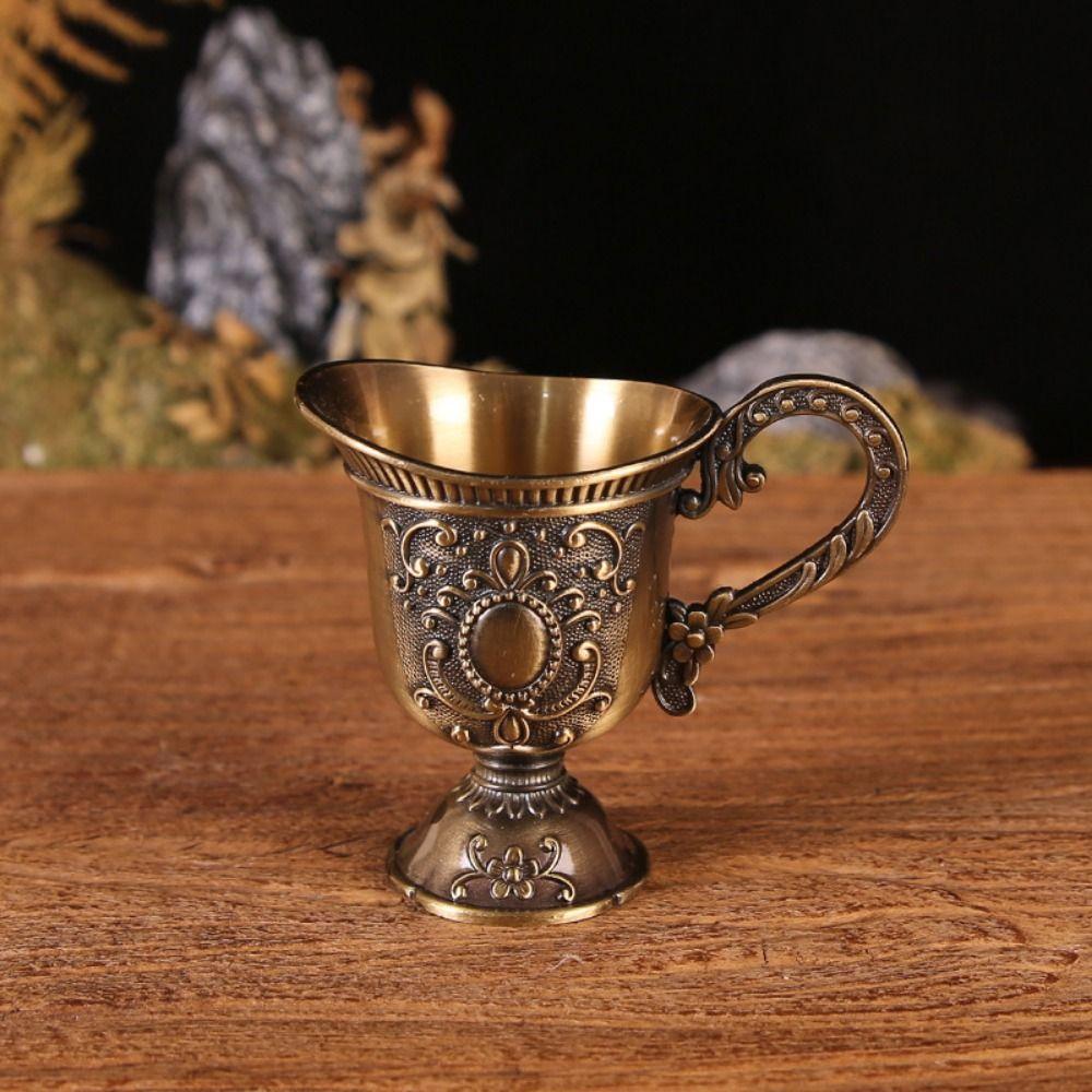 Carved Antique Teacup Ornaments European Style Holy Water Cup Retro Copper Teacup  National Trend