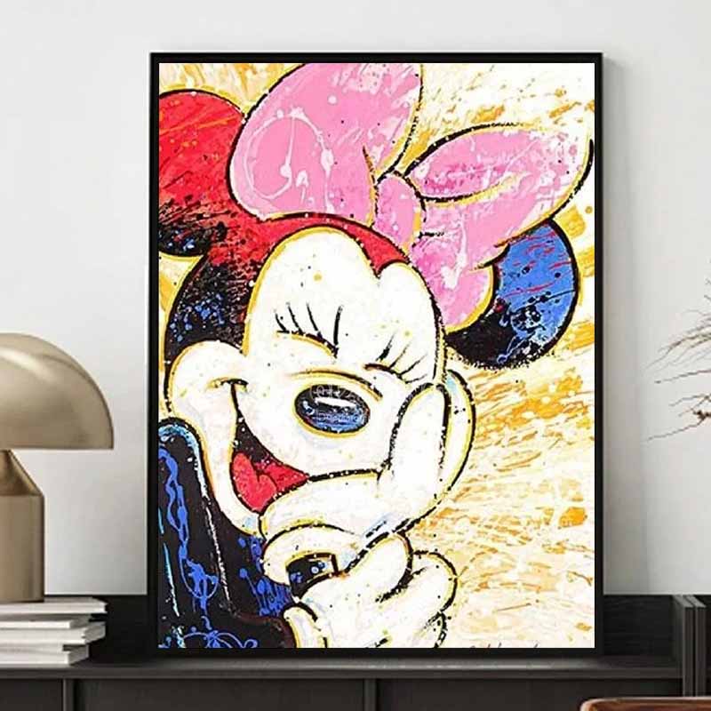 Disney Diamond Painting Minnie Mouse Ink Splatter Art Style Trendy Illustration 5D Diamond Painting Art Embroidery Cross-stitch Room Decoration