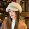 Vintage British Style Lamb Octagonal Hat Women's Autumn and Winter Plush Thickened Thermal Beret Women's Warm Ear Protection Hat for Autumn and Winter