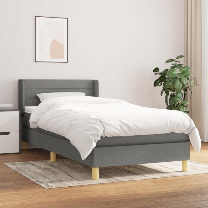 Maison Exclusive - Sommier à lattes de lit avec matelas Gris foncé 90x200 cm Tissu