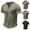 Men'S Printed T-Shirt Outdoor Retro Button Loose Short Sleeve Top