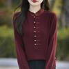 Ретро рубашка-базовый слой на пуговицах со стойкой, новая облегающая женская модель с длинным рукавом и множеством пуговиц для весны, осени и зимы