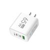 65W GaN Travel Charger EU Plug Dual USB C + USB A Port Fast Charging Wall Adapter Compact Charger for Phone Laptop Tablet