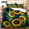 Sunflower Duvet Cover Set Yellow Flower Bedding Set Sunflower Botanical Floral Garden Bloom Print On Black Polyester Quilt Cover