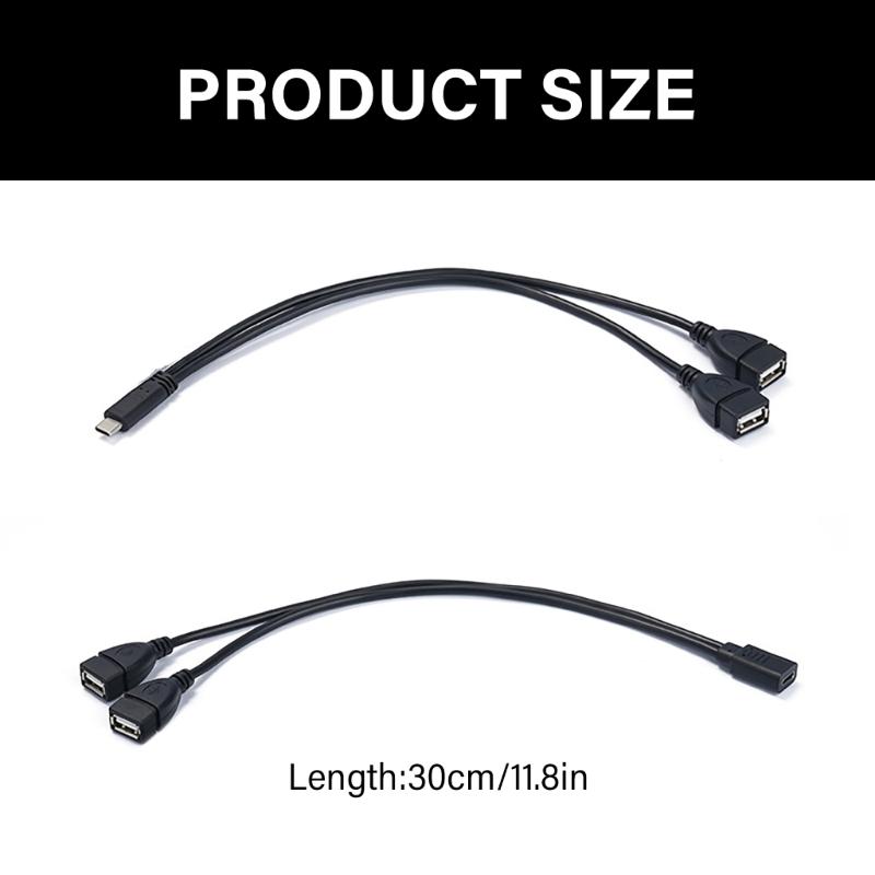 Кабель-переходник Type C на двойной USB, 30 см, штекер/гнездо на гнездо, кабель для зарядки, поддерживает 15 Вт для мобильных устройств