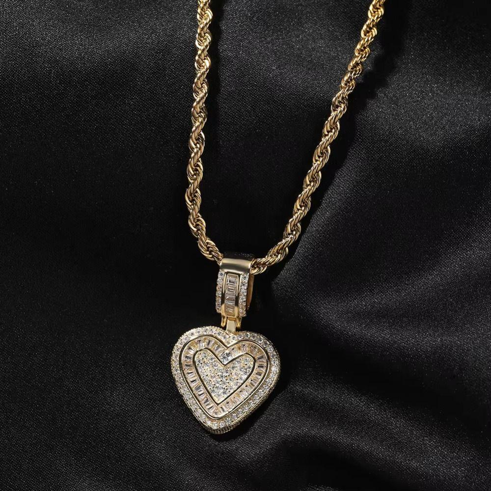 Stone Paved Heart Shaped Necklaces Bling Bing Hip Hop Necklaces Iced Out Pendant Couple Gifts