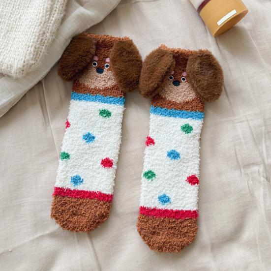 Yousheng 1 пара носков для пола 3D мультяшный дизайн таксы полосатый принт эластичное отверстие носки коралловый флис утолщенные средней длины носки для сна