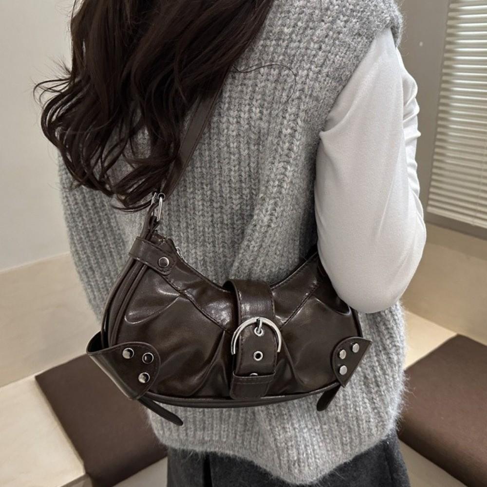 Pleated Buckle Underarm Bag Solid Color Spicy Girl Handbag Vintage Y2k Shoulder Bag  Shopping