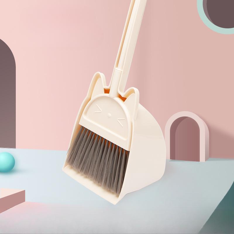 Мини детская метла и совок мультяшный кот гибкая щетина детская ролевая игра малыши инструмент для подметания пола в помещении и на улице набор