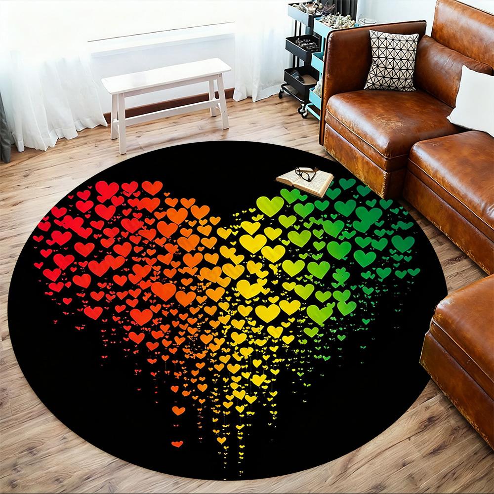 1PC heart rainbow Office Round Area Rug, Under Office Chairs Bedroom Living Room Home Decor,Carpet for Office, -1110228