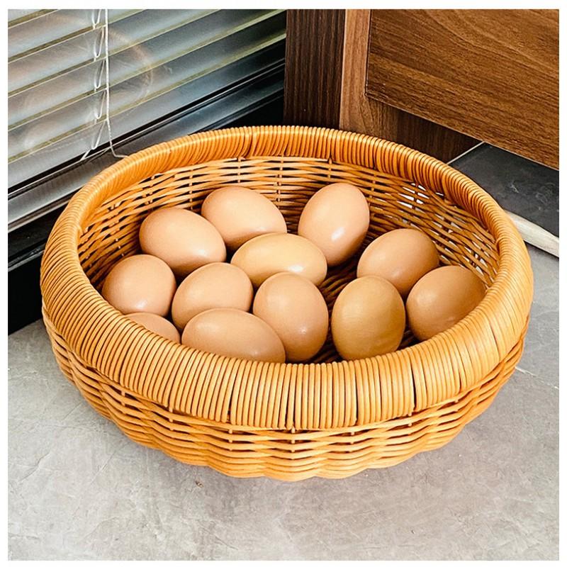 Round Woven Storage Basket Kitchen Vegetables Fruits Organizing Drying Tray PP Material Brown