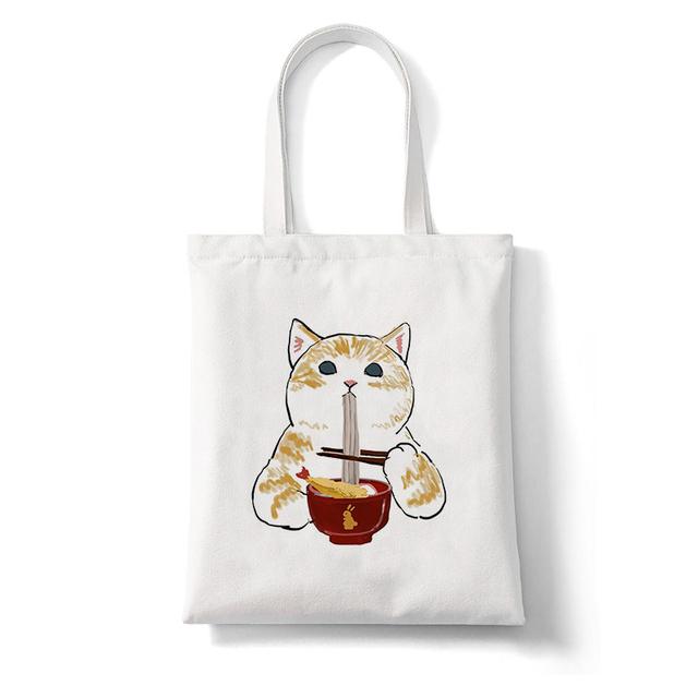 Harajuku Kawaii Cat Cartoon Canvas Bag Shopper Bag Letter Print Large Capacity Houlder Bags Shopping Bag Casual Fashion Tote Bag