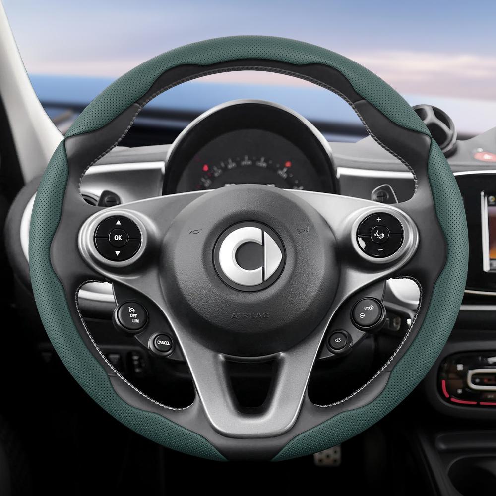 vcxja9 Suitable for Smart Breathable Hole Leather Steering Wheel Cover Segmented Quick Release Design Non-Slip and Durable Fortwo 451 450 453