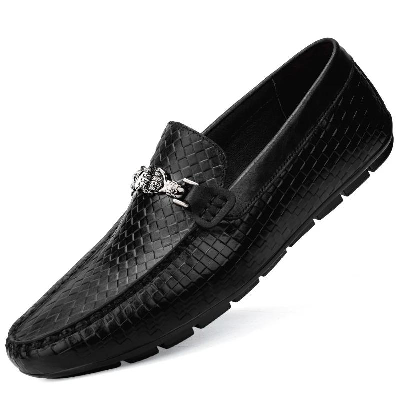 Fashion Summer Genuine Leather Mens Loafers Comfortable Flat Casual Shoes Men Breathable Slip-On Soft Driving Shoes Luxury Moccasins Man