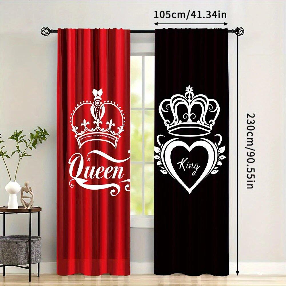 2pcs- Black and red King and Queen polyester curtains, pole bag curtains 42*84, bedroom, living room, home room decoration