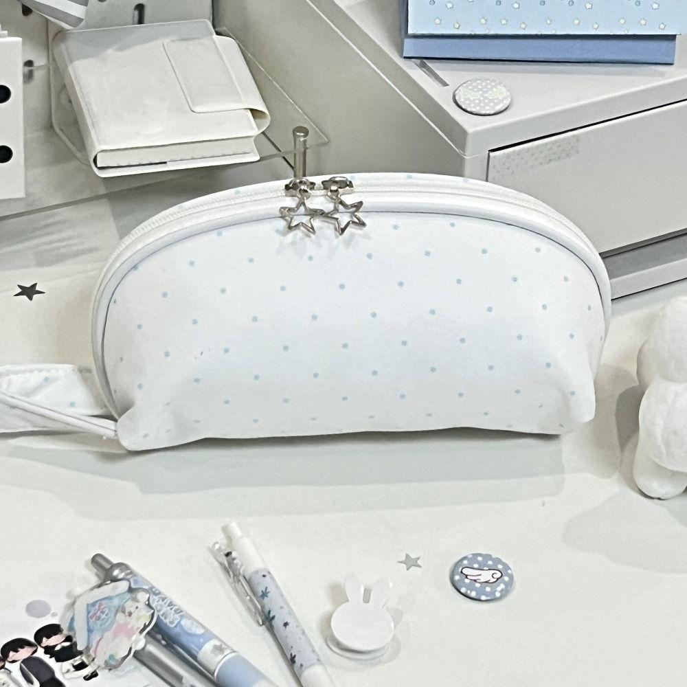 Polka Dot Pen Bag Shell Shape Pencil Pouch Multi Function Stationery Bag  School Office