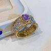 Huitan великолепные овальные фиолетовые CZ женские кольца двухцветный дизайн роскошные модные обручальные кольца аксессуары очаровательные женские украшения для пальцев
