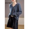 [Вау J-рот шерстяной свитер V-образный вырез вытягивание шерсти Puyuan sweater factory вязаный вытягивание шерсти кашемировый свитер женский