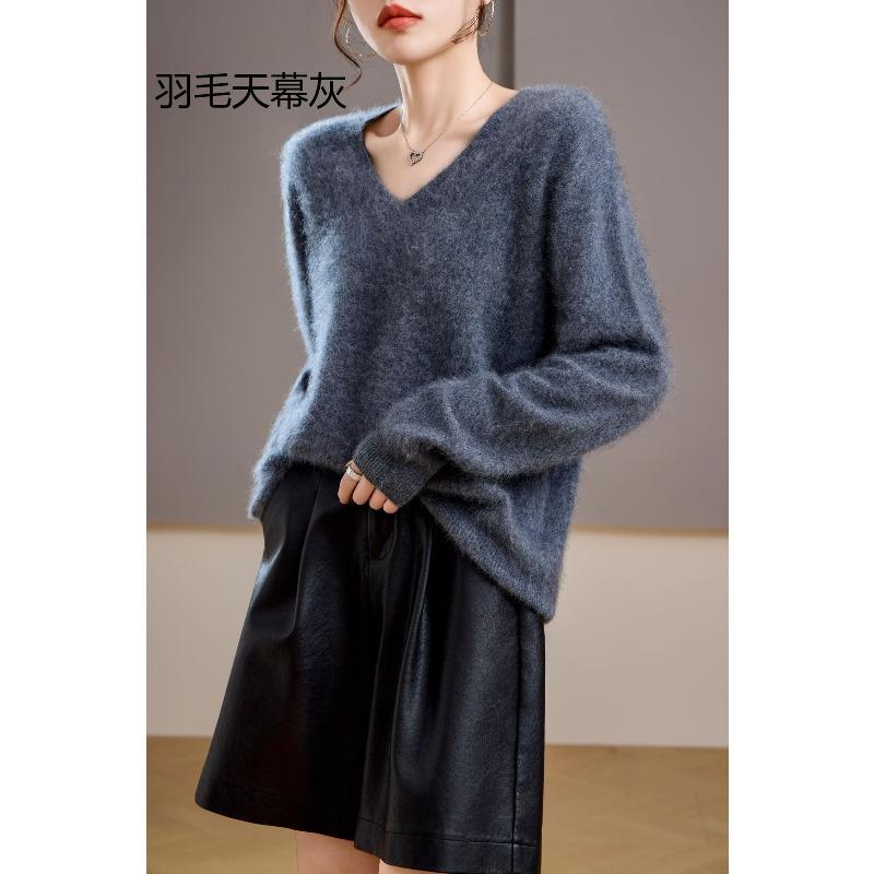 [Вау J-рот шерстяной свитер V-образный вырез вытягивание шерсти Puyuan sweater factory вязаный вытягивание шерсти кашемировый свитер женский