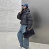 Thick Winter Hooded Cotton Puffer Jacket Women Oversized Fit Dual Zipper Contrast Color Design Short Length Plus Size