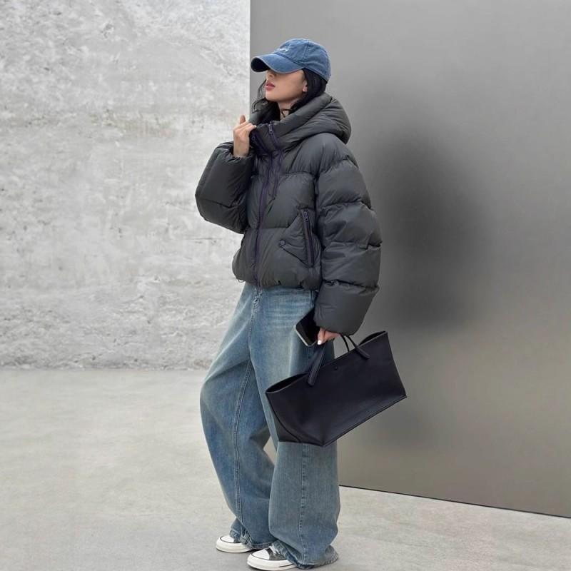 Thick Winter Hooded Cotton Puffer Jacket Women Oversized Fit Dual Zipper Contrast Color Design Short Length Plus Size