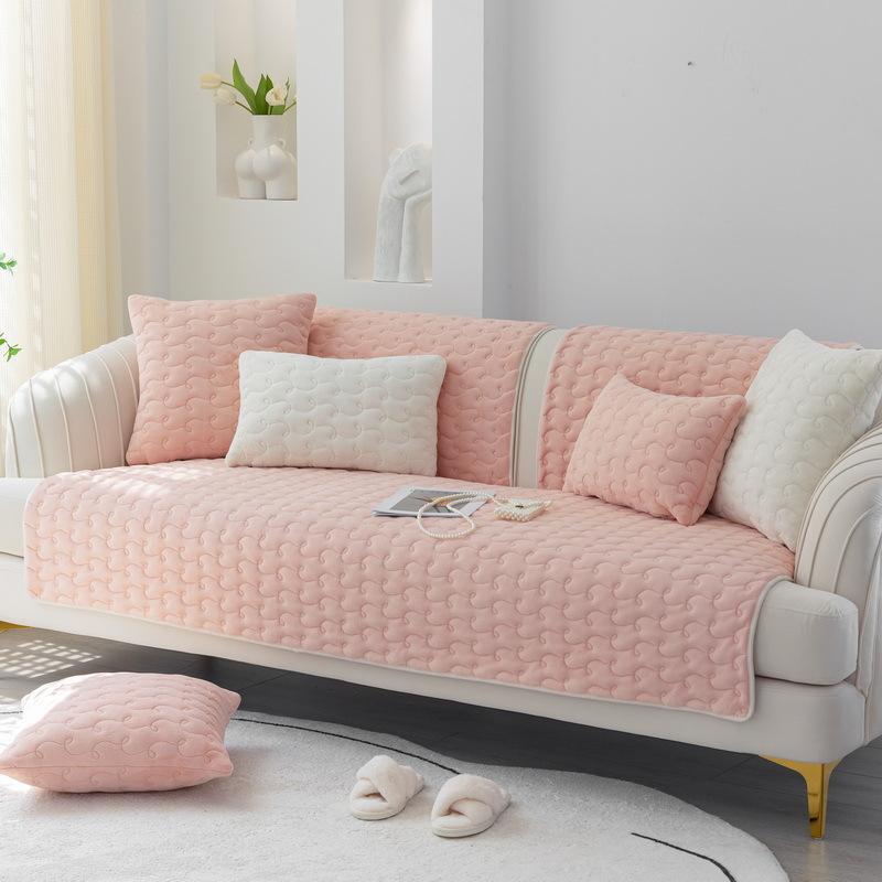 Simple Winter Solid Color Sofa Cushion Winter Soft Short Plush Cushions Seat Cushions Cover Towel Sofa Cover Non-Slip Thickened