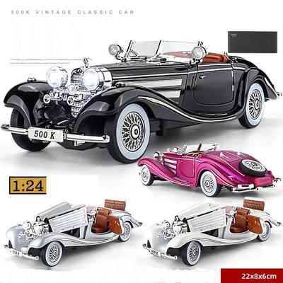 1/24 Benz 500K Классическая старинная игрушечная машинка для детей Литая модель из сплава Миниатюрная модель Звуковая коллекция со светом Подарок на день рождения для ребенка