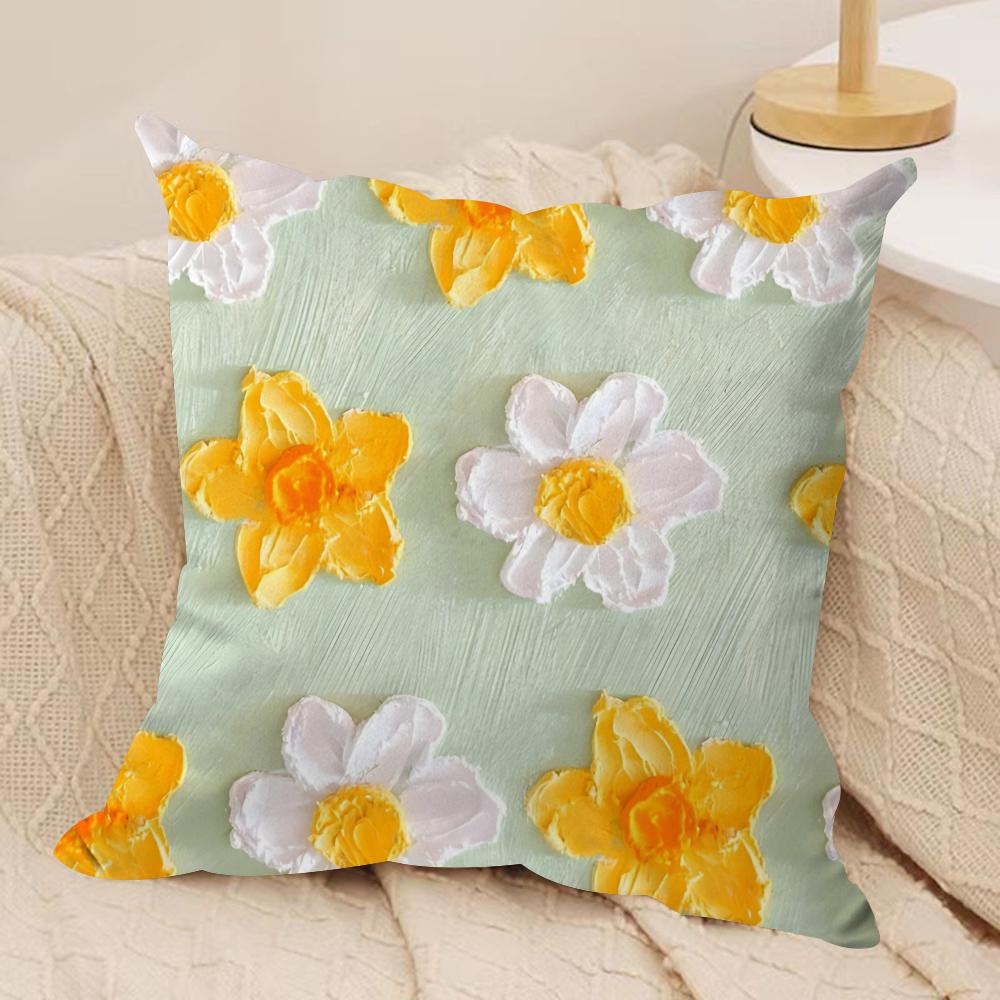 Oil painting flowers Cushion Cover Short plush Doublesided Print Square Throw Pillow Covers Sofa Home Cushion Decor