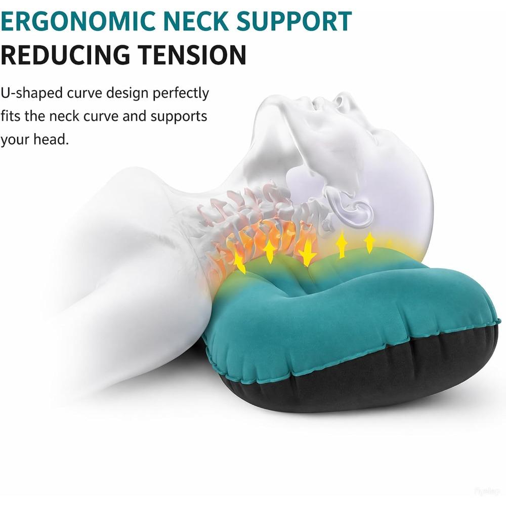Inflatable camping pillow, super light travel pillow with storage bag, neck and waist support, compact and comfortable inflatable pillow
