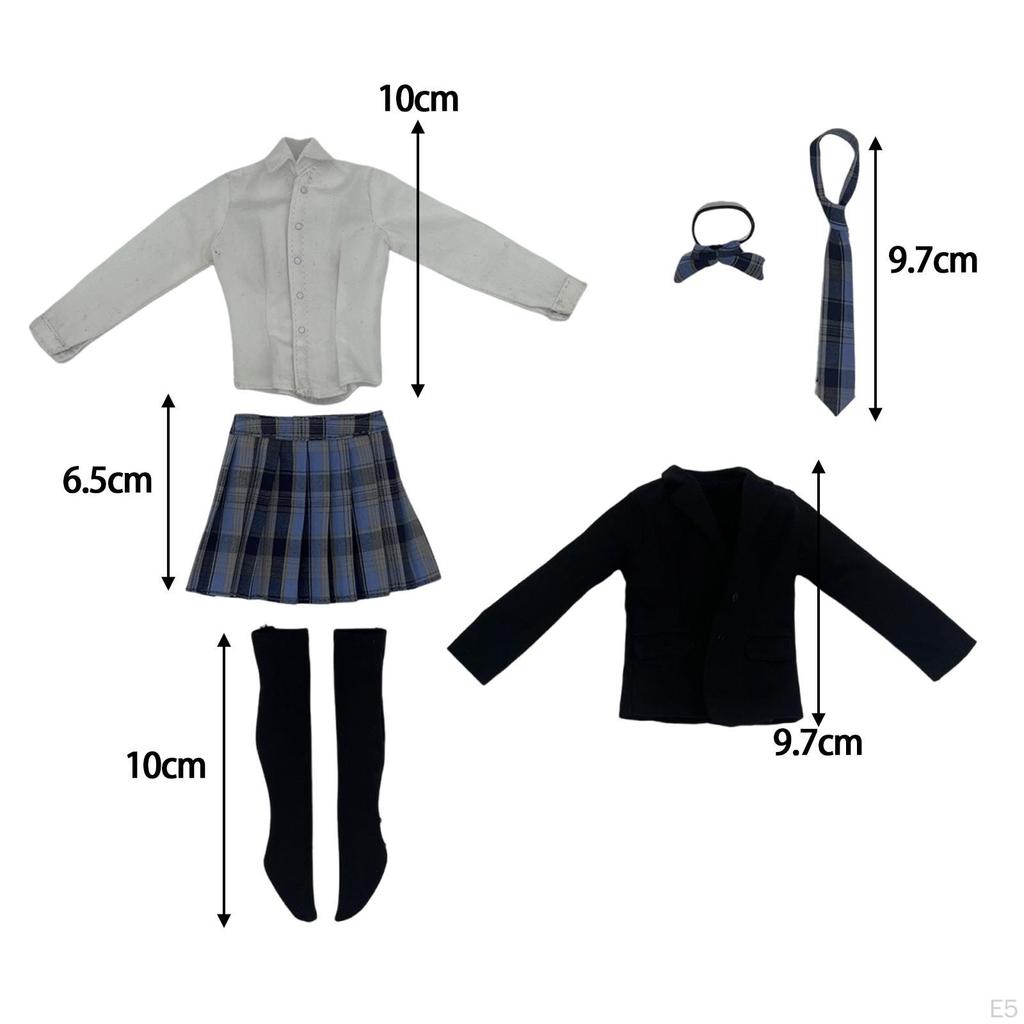 1/6 Female Short Skirt Handmade Doll Clothes 6 Piece Set Coats Tie Costume Miniature Clothing for