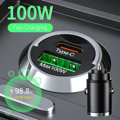100 Вт мини-автомобильное зарядное устройство PD Type C быстрая зарядка для iPhone 15 QC 3.0 Mini USB C автомобильное зарядное устройство для мобильных телефонов Samsung Xiaomi Huawei