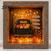 Carved Halloween Figures Lighted Frame Ornaments, Light Up Shadow Box, Warm Decorative Accents Atmosphere LED Lights for Home Living Room Bedroom