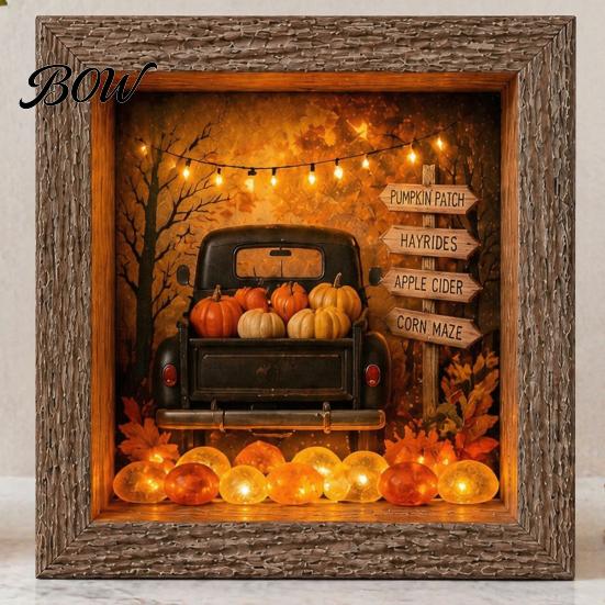 Carved Halloween Figures Lighted Frame Ornaments, Light Up Shadow Box, Warm Decorative Accents Atmosphere LED Lights for Home Living Room Bedroom