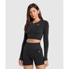 Повседневный бесшовный укороченный топ с длинными рукавами, черный B7a2s Bb2j