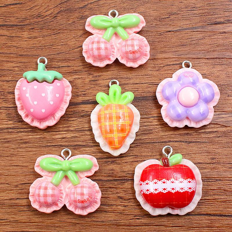 10Pcs DIY Resin Accessories Fruit Cherry Apple Flower Strawberry Pendant