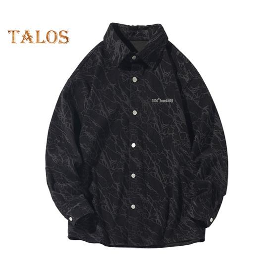 Весна Осень Мужская Рубашка Ретро Американский Стиль Вельвет Вышивка Японский Стиль Свободный Однобортный Топ Длинные Рукава Средней Длины С Отворотом