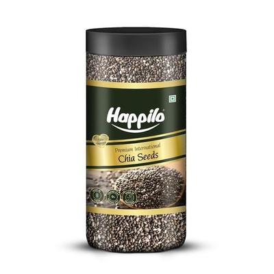 Семена чиа премиум-класса Happilo, банка 500 г, суперпродукт, богатый питательными веществами, богатый жирными кислотами омега-3, клетчаткой, белком