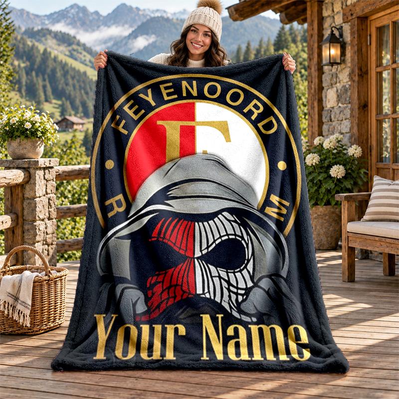 Feyenoord Rotterdam Custom Name Flannel Blanket Personalized Soft Warm Plush Throw Blanket Customized Gift for Family Friends