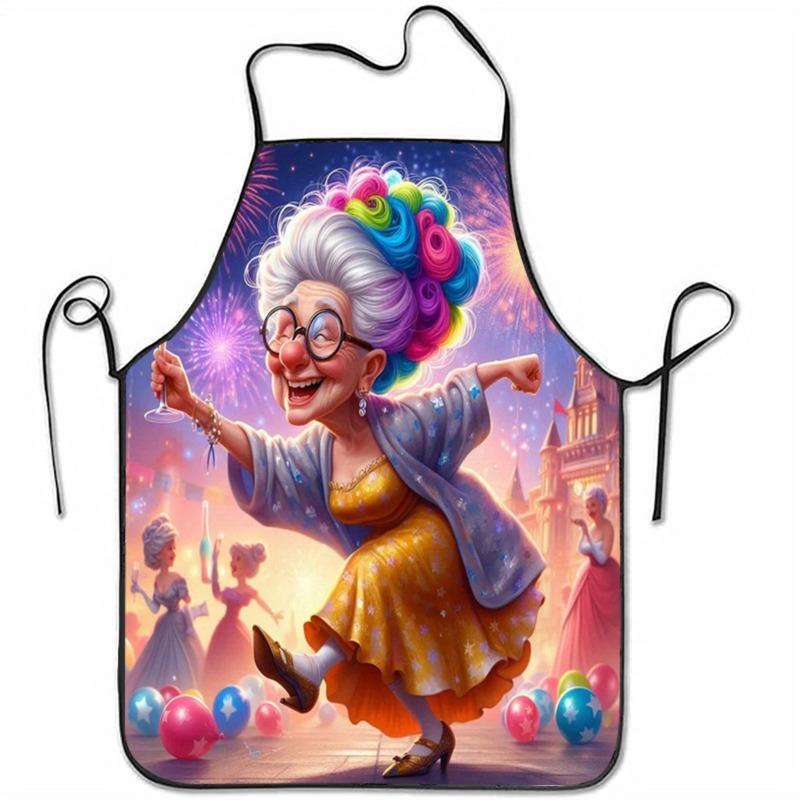 A Whimsical Apron Featuring Colorful Design Of A Grandmother Dancing Among Balloons - Perfect For Cooking Baking Aprons