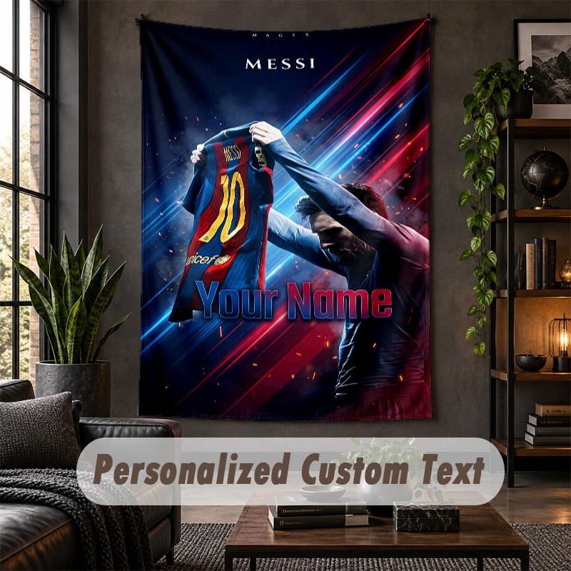 Personalized Wall Tapestry,Lionel Messi Custom Text, Soft Fabric Wall Art For Indoor Decoration