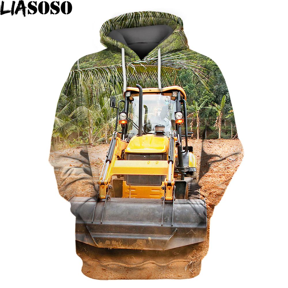 Весна Осень Модная мужская толстовка с капюшоном Трактор Экскаватор 3D Печатный Уличная одежда Унисекс Куртка Повседневные Большие Топы