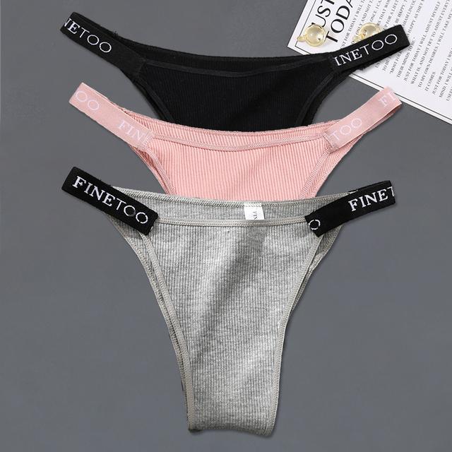 FINETOO Хлопковые трусики, 3 шт./компл., нижнее белье бикини с низкой посадкой, женские трусы с поясом и надписью, женские удобные трусы, женские трусики