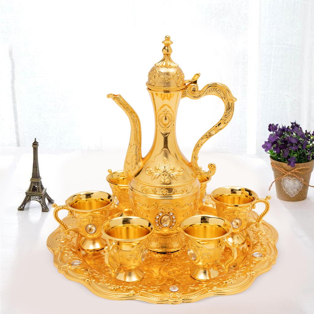 Turkish Tea Set, Vintage Turkish Coffee Set with Pot and 6 Cups for Home Decor Birthday Christmas Housewarming Wedding