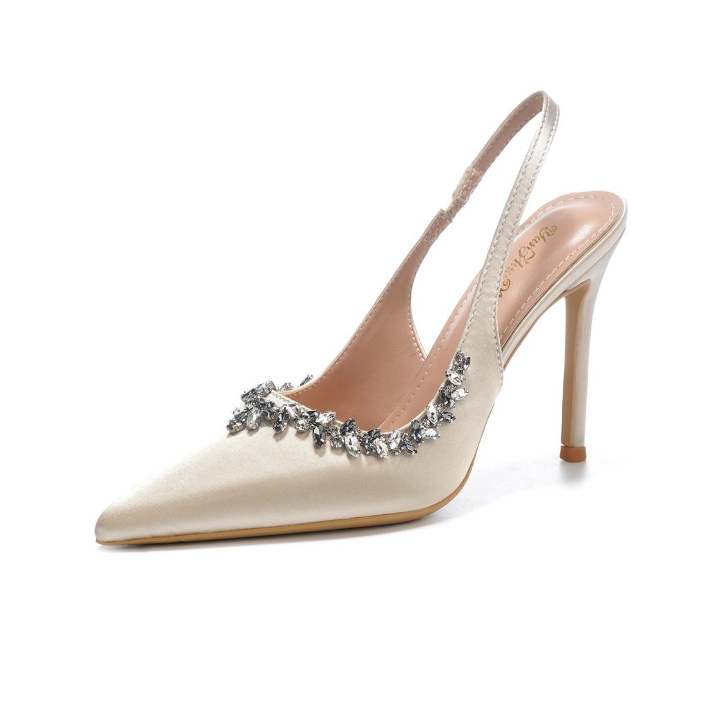 Летние классические туфли цвета шампанского, черные, банкетные, свадебные, сексуальные, со стразами, атласные, с острым носком, босоножки на высоком каблуке для женщин