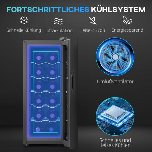 Wine Cooler for 12 Bottles, 30L, 8-18°C, Double Thermoelectric Bottle Cooler with Glass Door, Beverage Cooler with LED Light