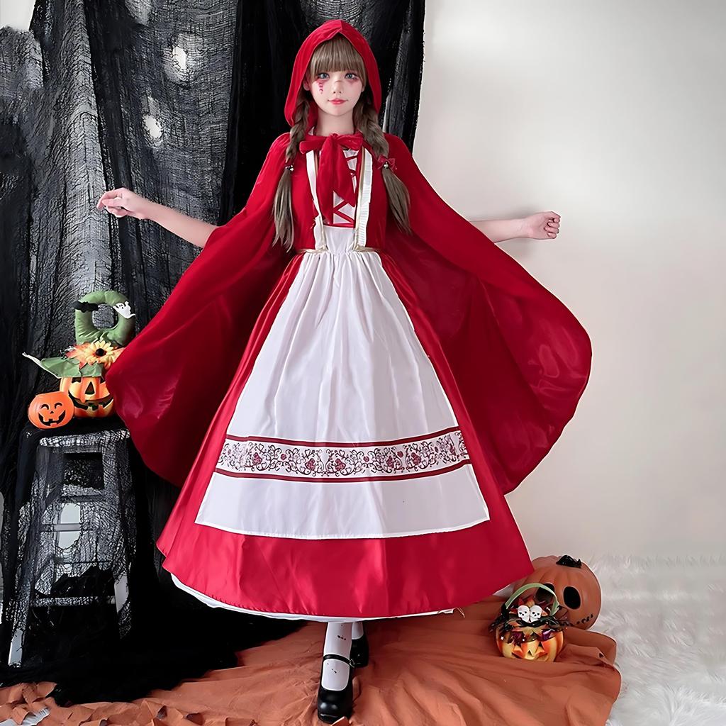 JUNDOMECY Halloween Cosplay Little Red Riding Hood Costume for Luxurious and Plus Size Outfit with Fairytale Character Costume for Cultural Stage and