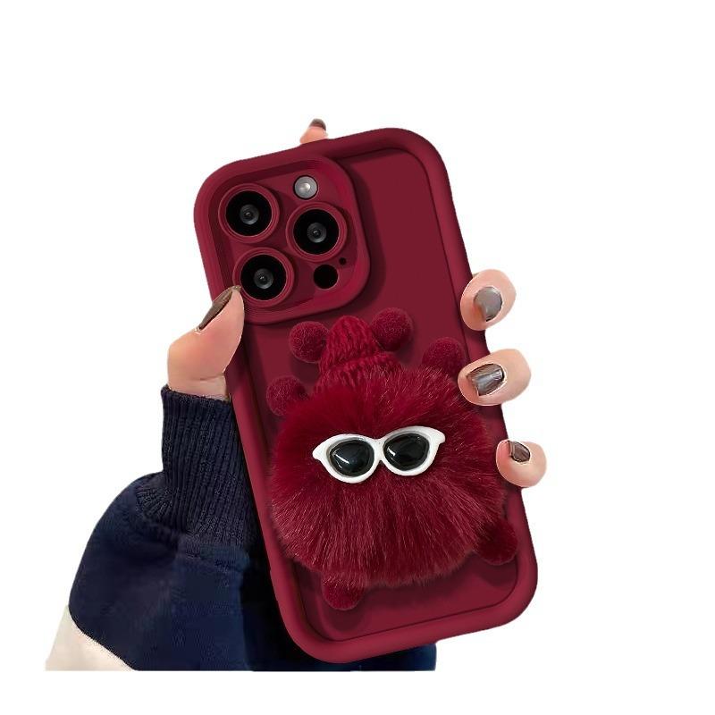 Applicable To Apple 15plus Mobile Phone Case Red IPhone 13/14promax Plush Briquette Bracelet 11/12 Silicone